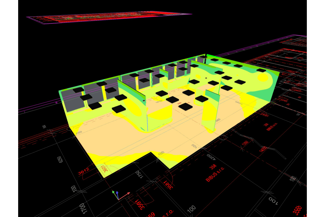 Kanceláře BIBUS s DALI řízením svítidel / vizualizace